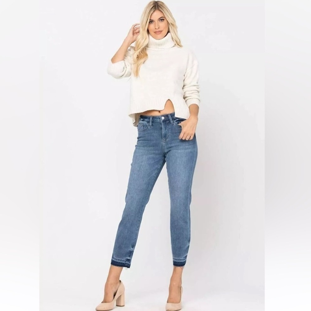 Judy Blue Therma Denim Undone Hem‎ High Waist Boyfriend Fit Jeans - Size 15/32